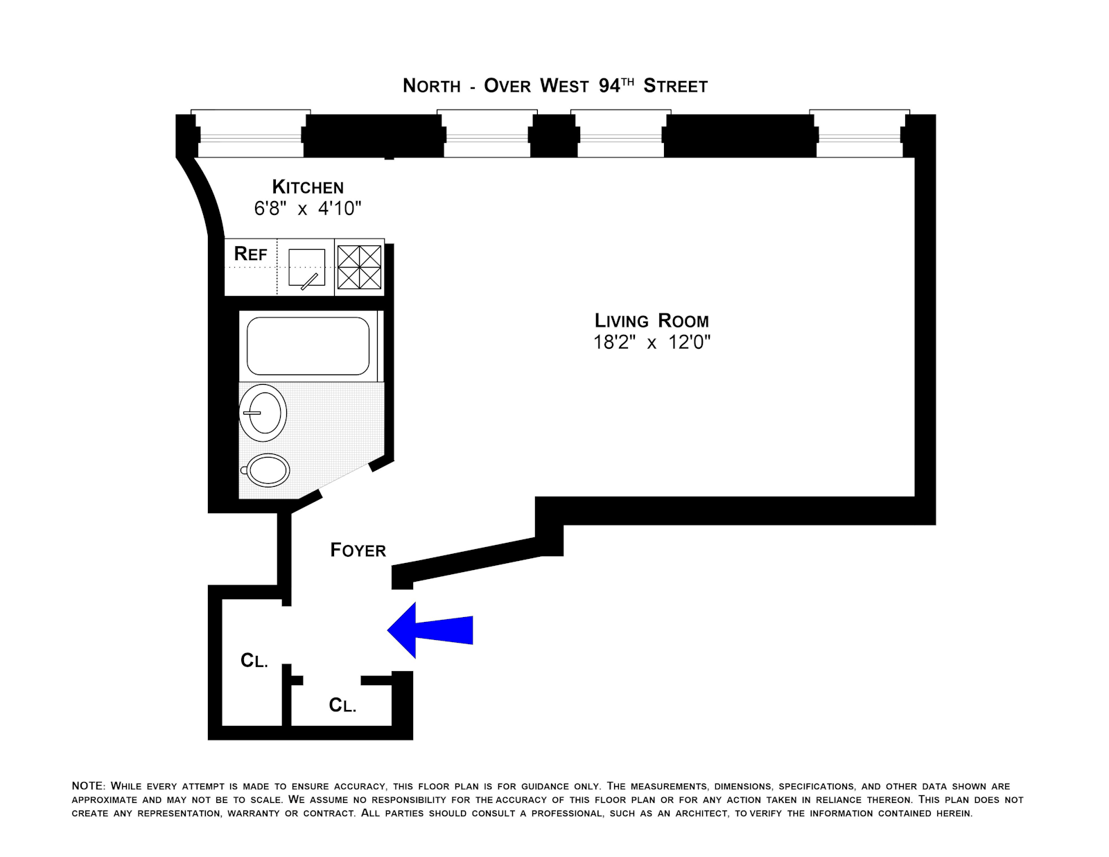Floorplan for 310 West 94th Street, 4E